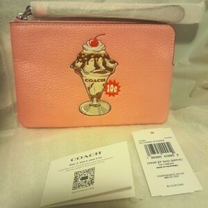 New Coach Wristlet With Sundae Print/NWT In Pink
